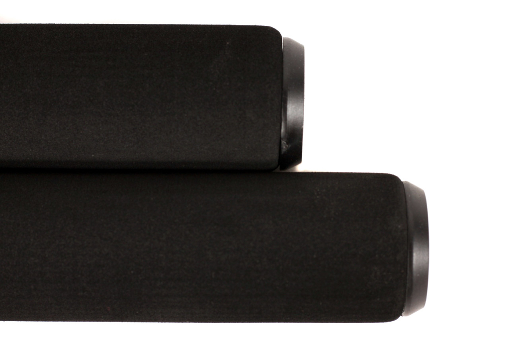 Close-up showing the beveled edge of the grip that tapers down to meet the bar plug.